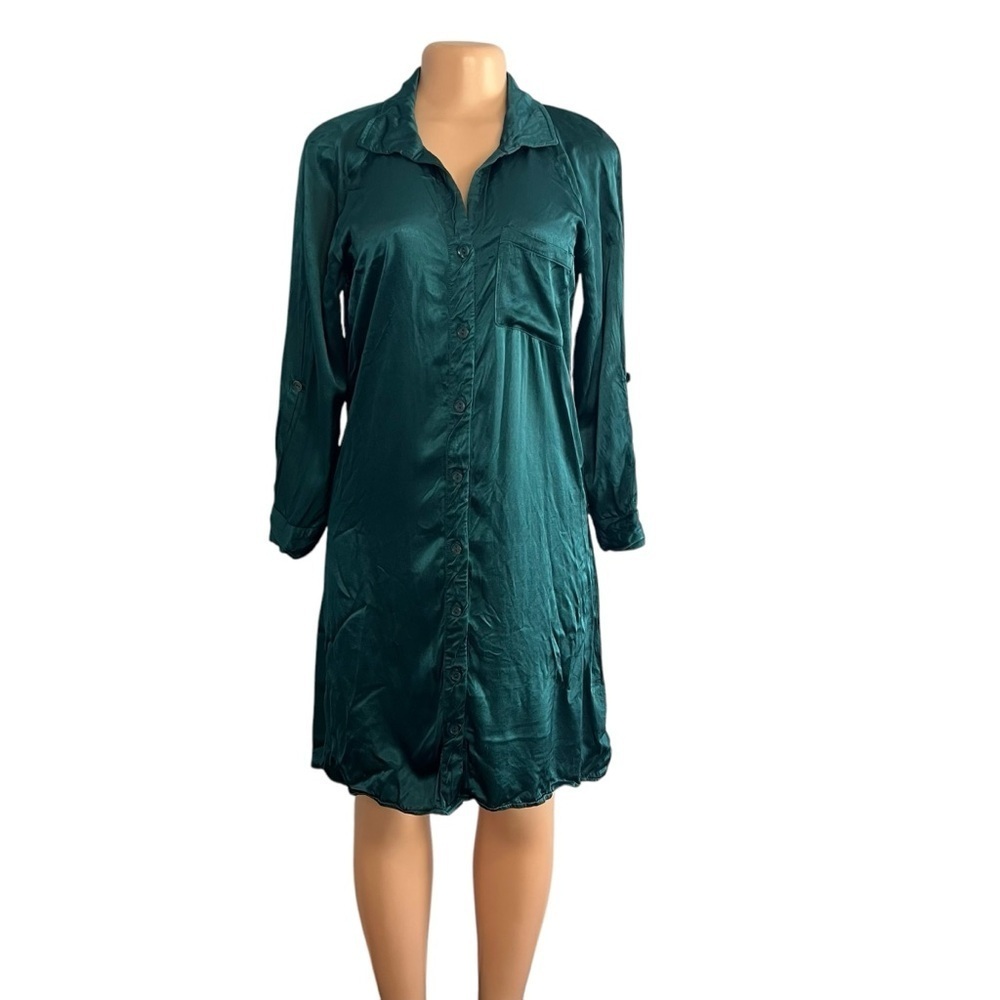 3/$30 ☀️ Young Fabulous & Broke Teal Blue Satin Shirt Dress